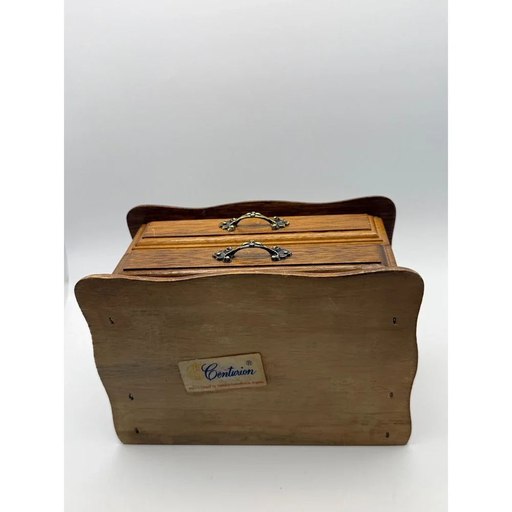 Centurion Vintage Wooden Jewelry Box Mirror Mustard Yellow Velvet Ring Drawer